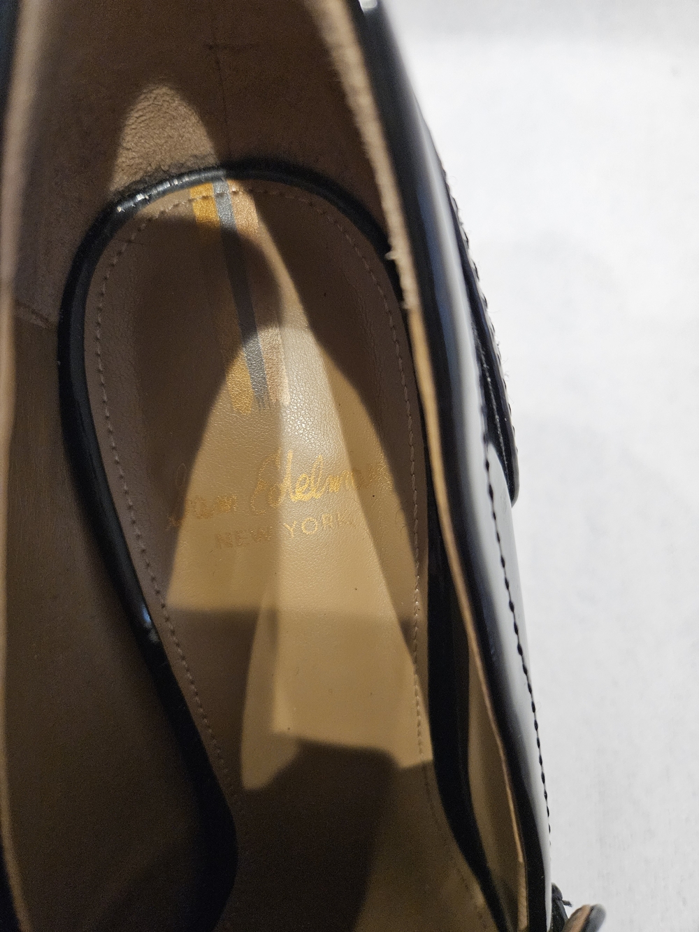 Sam Edelman Quincy Black Patent Block Heel Loafers with Gold Chain 8 - Picture 7 of 10